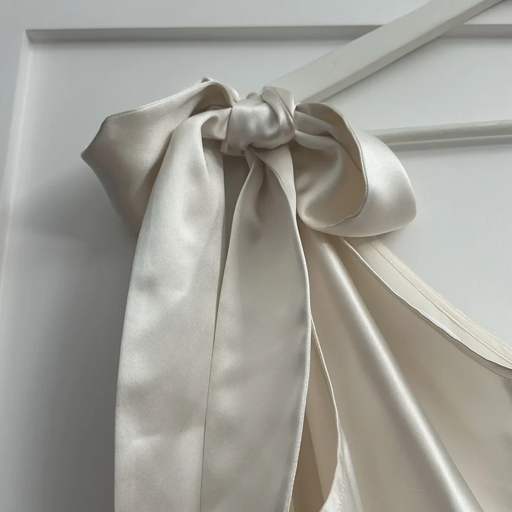 NWOT: Reformation one shoulder bow silk mini dress - Picture 3 of 5